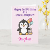お誕生日おめでとう3歳の娘 ペンギンのイラスト入り 名前入りギフト カード (黄色い花)