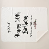 お誕生日おめでとう30歳 ピンク 白 薔薇の花の名前のカード シェルパブランケット (正面(横))