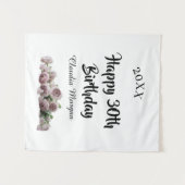 お誕生日おめでとう30歳 ピンク 白 薔薇の花の名前のカード タペストリー (正面(横))