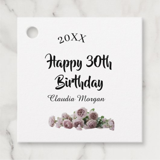 お誕生日おめでとう30歳 ピンク 白 薔薇の花の名前のカード フェイバータグ (正面)