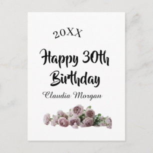 お誕生日おめでとう30歳 ピンク 白 薔薇の花の名前のカード ポストカード