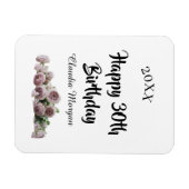 お誕生日おめでとう30歳 ピンク 白 薔薇の花の名前のカード マグネット (横)