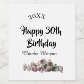 お誕生日おめでとう30歳 ピンク 白 薔薇の花の名前のカード ワインラベル (シングルラベル)