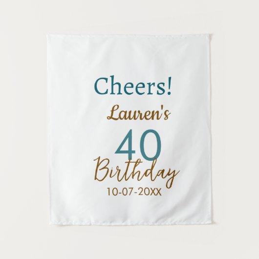 お誕生日おめでとう40歳名前日付茶色ターコイズシム タペストリー (正面)