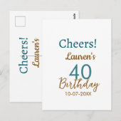 お誕生日おめでとう40歳名前日付茶色ターコイズシム ポストカード (正面/裏面)