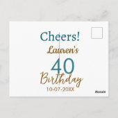 お誕生日おめでとう40歳名前日付茶色ターコイズシム ポストカード (裏面)