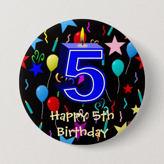 お誕生日おめでとう5歳 缶バッジ (正面)