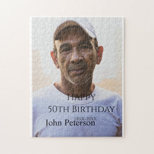 お誕生日おめでとう50歳名前写真年男性シンプルミニ ジグソーパズル (縦)