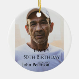 お誕生日おめでとう50歳名前写真年男性シンプルミニ セラミックオーナメント