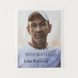 お誕生日おめでとう50歳名前写真年男性シンプルミニ タペストリー