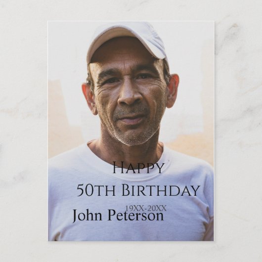 お誕生日おめでとう50歳名前写真年男性シンプルミニ ポストカード (正面)