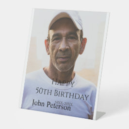 お誕生日おめでとう50歳名前写真年男性シンプルミニ 台座サイン