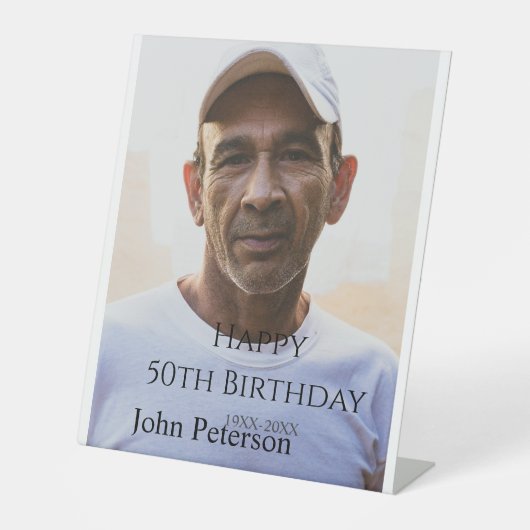 お誕生日おめでとう50歳名前写真年男性シンプルミニ 台座サイン (正面)