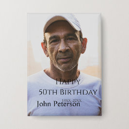 お誕生日おめでとう50歳名前写真年男性シンプルミニ 缶バッジ