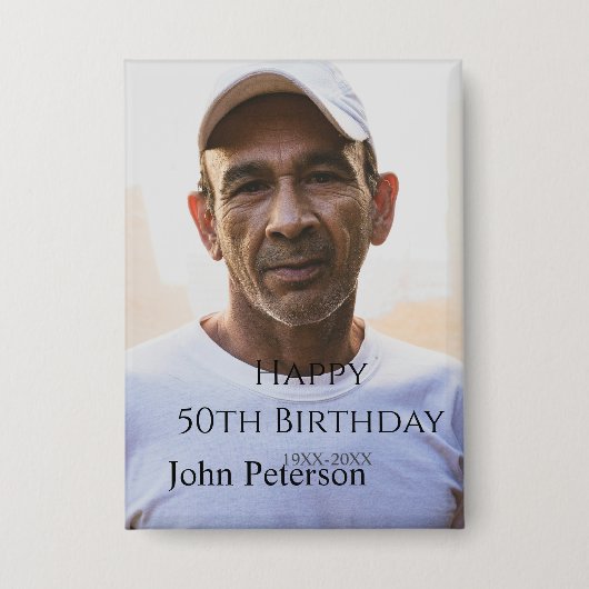 お誕生日おめでとう50歳名前写真年男性シンプルミニ 缶バッジ (正面)