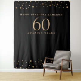 お誕生日おめでとう60歳 ゴールド ブラック カスタマイズ可能 タペストリー