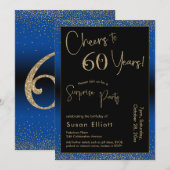 お誕生日おめでとう60歳 サプライズパーティー 青 招待状 (正面/裏面)