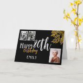 お誕生日おめでとう80歳 ゴールドの葉 3枚の写真 カード (黄色い花)