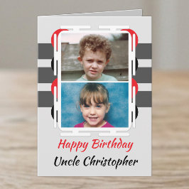 お誕生日おめでとう おじさん 2枚の写真 赤 グレー カード