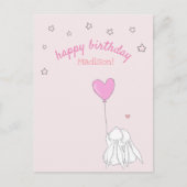 お誕生日おめでとう!かわいいウサギの女の子の誕生日 ポストカード (正面)