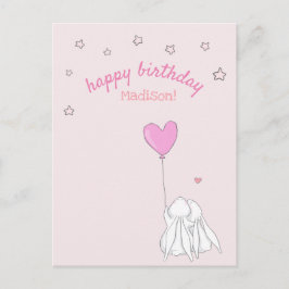 お誕生日おめでとう！かわいいウサギの女の子の誕生日 ポストカード