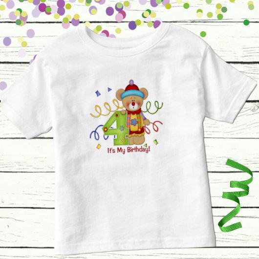 お誕生日おめでとう かわいいクマ 4歳 トドラーTシャツ