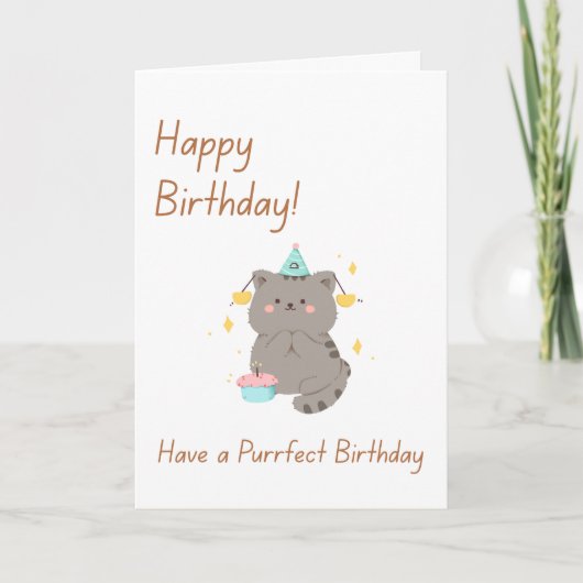 お誕生日おめでとう かわいいグレー猫のカード カード (正面)