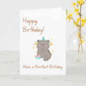 お誕生日おめでとう かわいいグレー猫のカード カード (黄色い花)