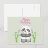お誕生日おめでとう かわいいパンダのクマさんと竹 ポストカード (正面/裏面)