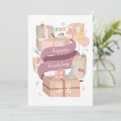 お誕生日おめでとう。かわいいパーティーのケーキとプレゼント (スタンド正面)