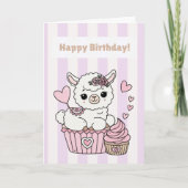 お誕生日おめでとう かわいいラマの女の子カード カード (正面)
