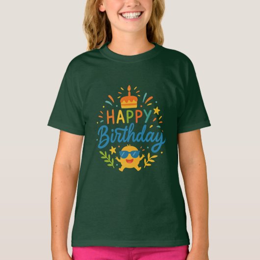 お誕生日おめでとう かわいい太陽の女の子のTシャツ Tシャツ (正面)