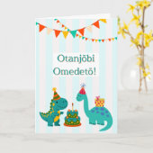 お誕生日おめでとう かわいい恐竜の男の子の誕生日カード カード (黄色い花)