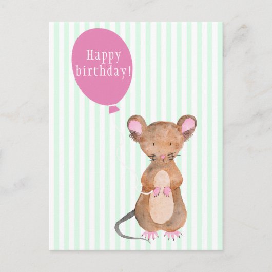 お誕生日おめでとう  | かわいい森のネズミのポストカード ポストカード (正面)