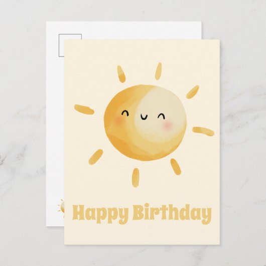 お誕生日おめでとう！かわいい水彩の太陽 ポストカード (正面/裏面)