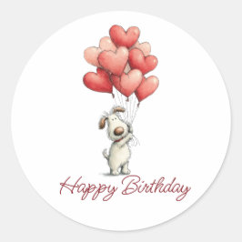 お誕生日おめでとう かわいい犬の風船 ラウンドシール
