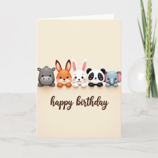 お誕生日おめでとう かわいい生き物 カード (正面)