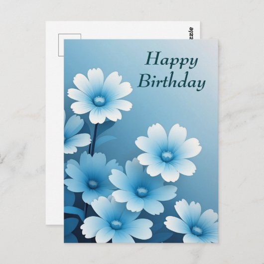 お誕生日おめでとう かわいい青い花 ポストカード (正面/裏面)