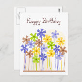 お誕生日おめでとう かわいい青い黄色の茶色の花 ポストカード (正面/裏面)