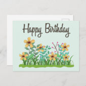 お誕生日おめでとう かわいい黄色のガーデンの花 ポストカード (正面/裏面)
