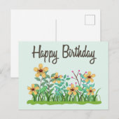 お誕生日おめでとう かわいい黄色のガーデンフラワー ポストカード (正面/裏面)