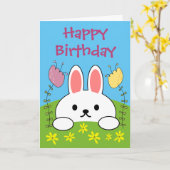 お誕生日おめでとう ウサギ カード (黄色い花)