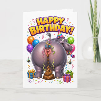 お誕生日おめでとう ウンチをするカバの面白いデザイン カード