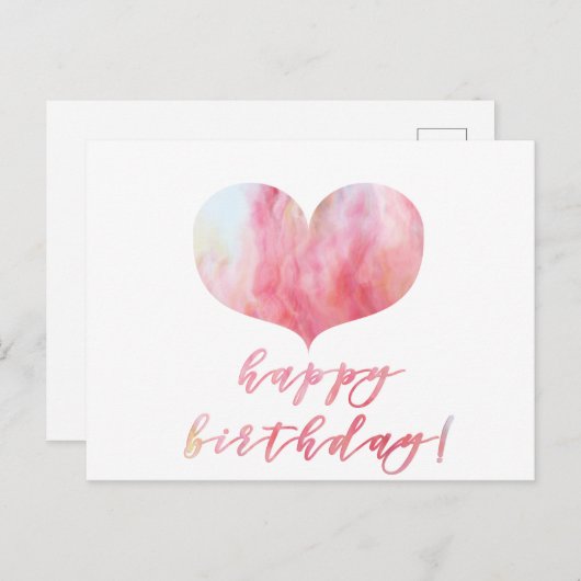 お誕生日おめでとう！エレガントなピンクアゲートハート ポストカード (正面/裏面)