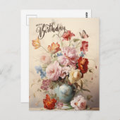 お誕生日おめでとう エレガントなヴィクトリアンフラワー ポストカード (正面/裏面)