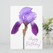 お誕生日おめでとう エレガントな紫色のアイリス シンプルな花 シーズンカード (スタンド正面)