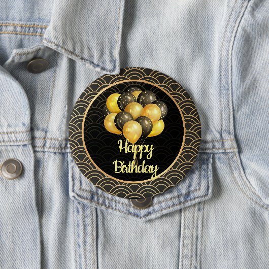 お誕生日おめでとう エレガントな黒とゴールド 缶バッジ (インサイチュ)