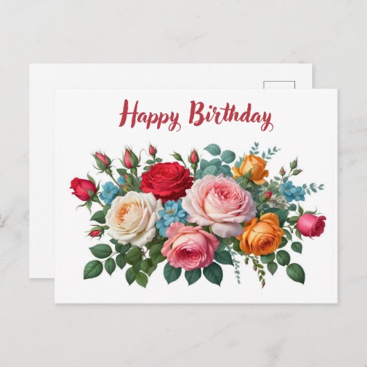 お誕生日おめでとう エレガント ヴィンテージ ローズ ポストカード (正面/裏面)