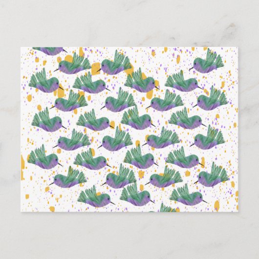 お誕生日おめでとう オリジナル水彩コリブリ ポストカード (正面)