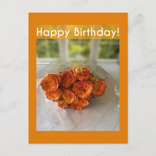 お誕生日おめでとう！ オレンジと黄色のバラのポストカード ポストカード (正面)